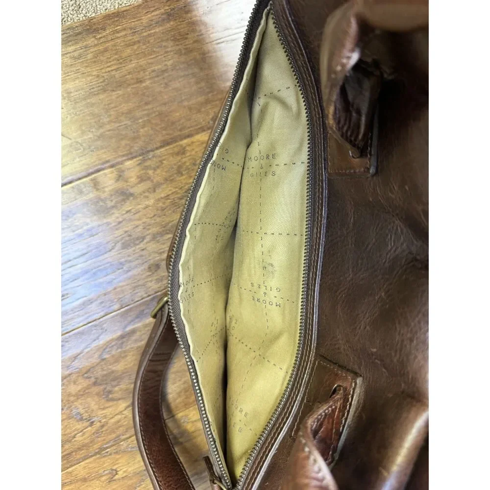 MOORE & GILES Genuine Leather Distressed Briefcase/Shoulder Bag Dark Brown